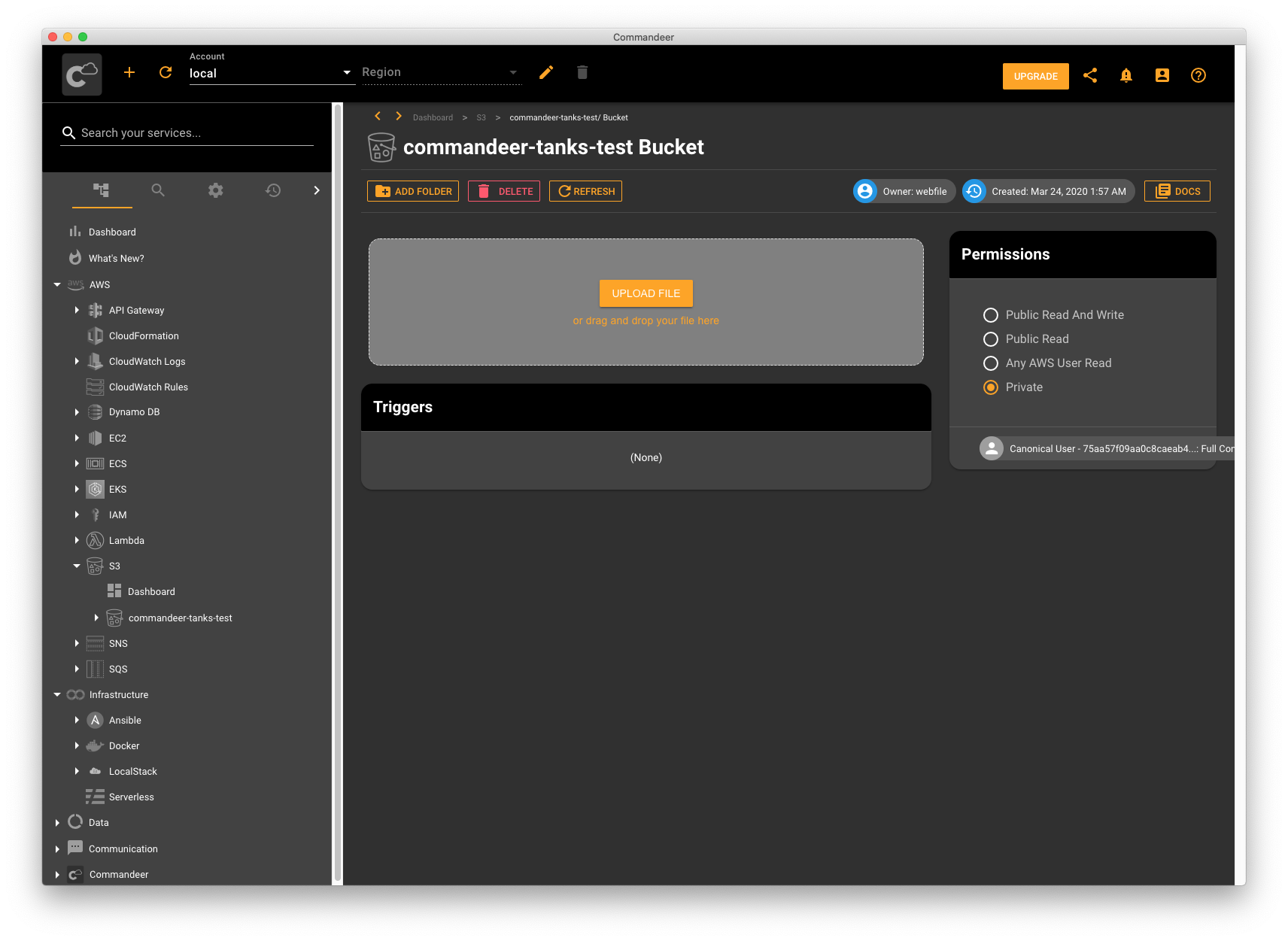 Our test bucket was also created by Ansible