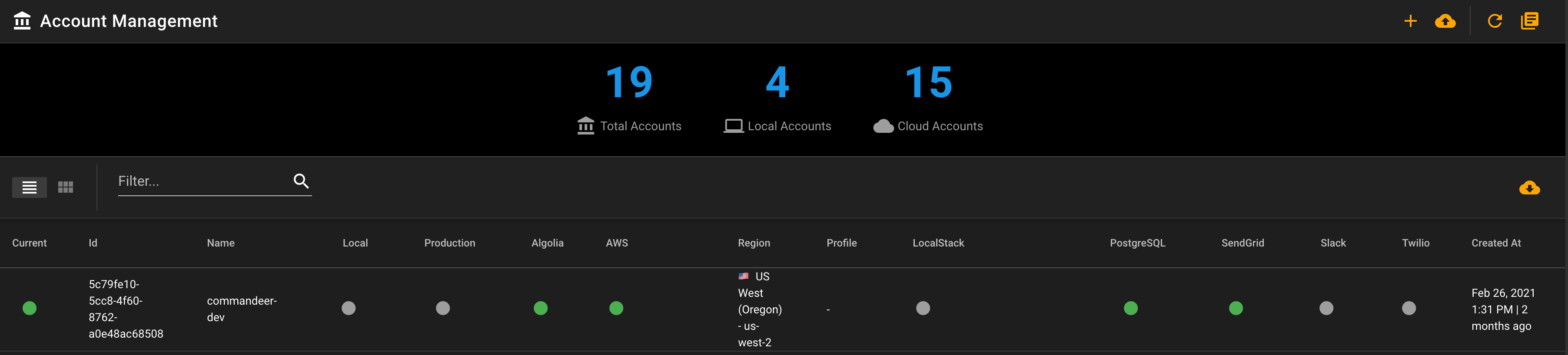 Commandeer Accounts Dashboard