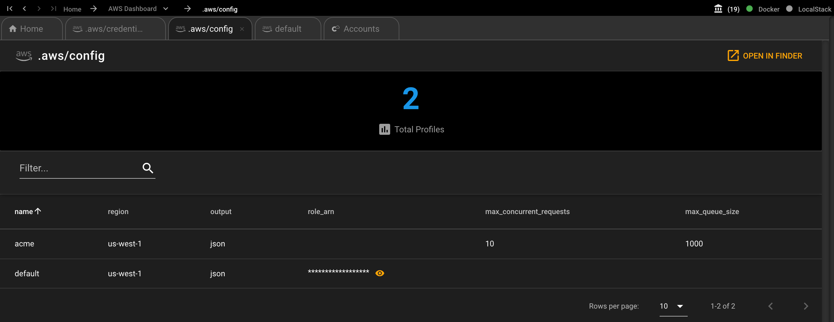 .aws/config dashboard