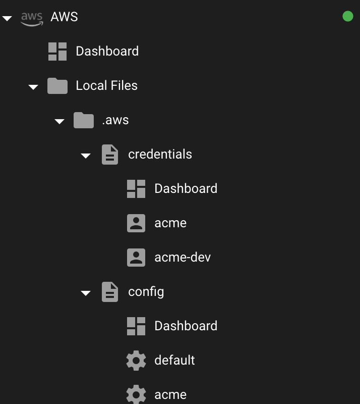 .aws/credentials and .aws/config file navigation