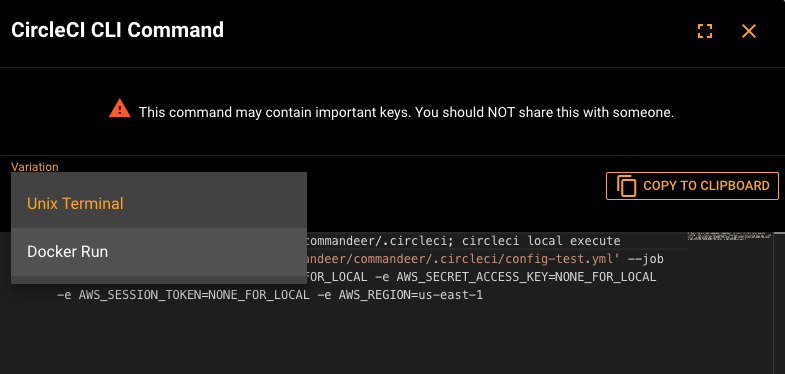 Switching Terminal command variant and copying the command