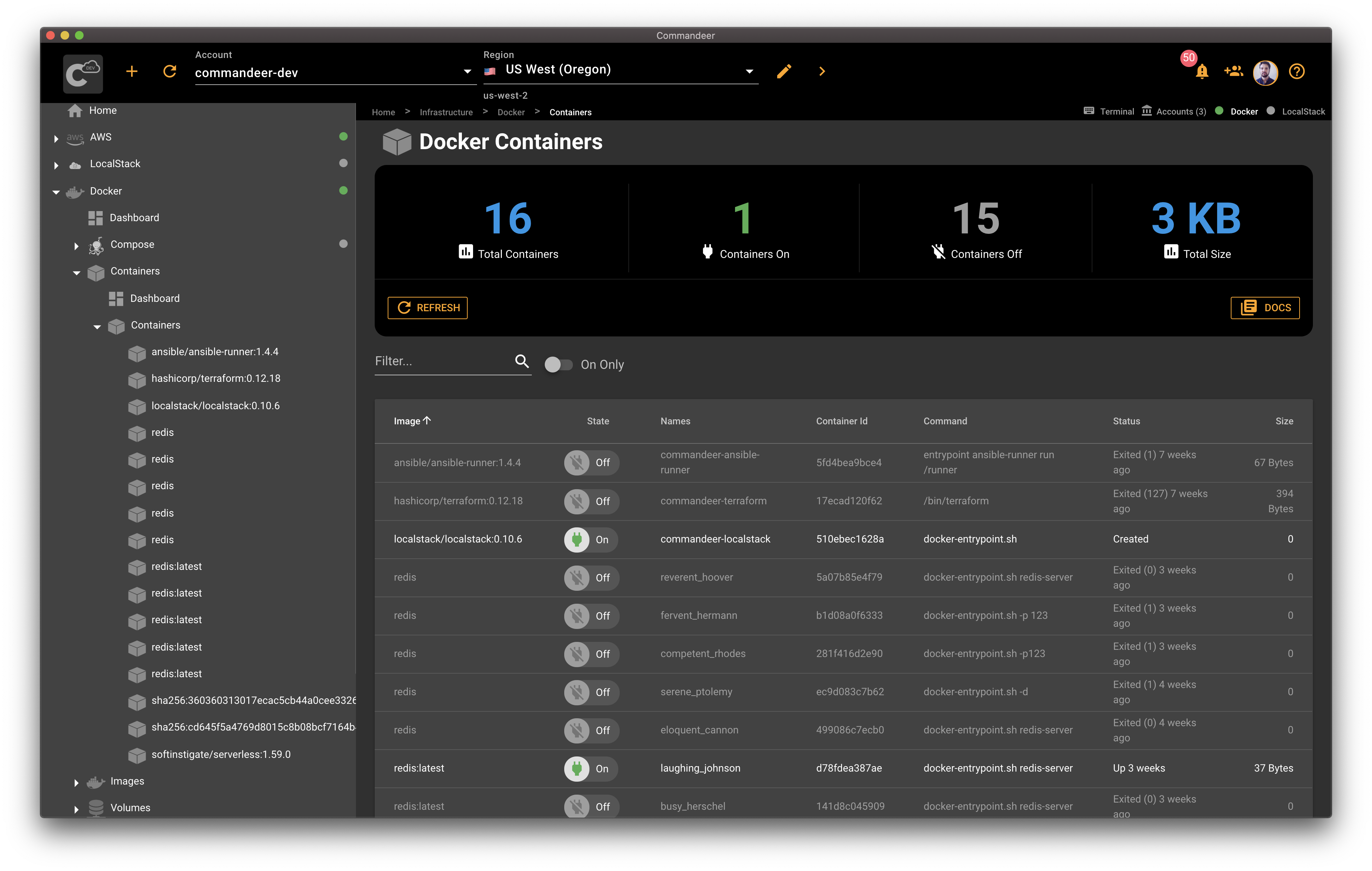 Docker container dashboard