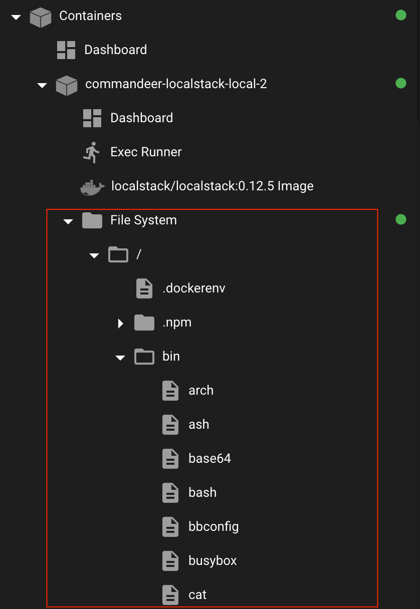 Viewing Docker Container files in the side navigation tree view