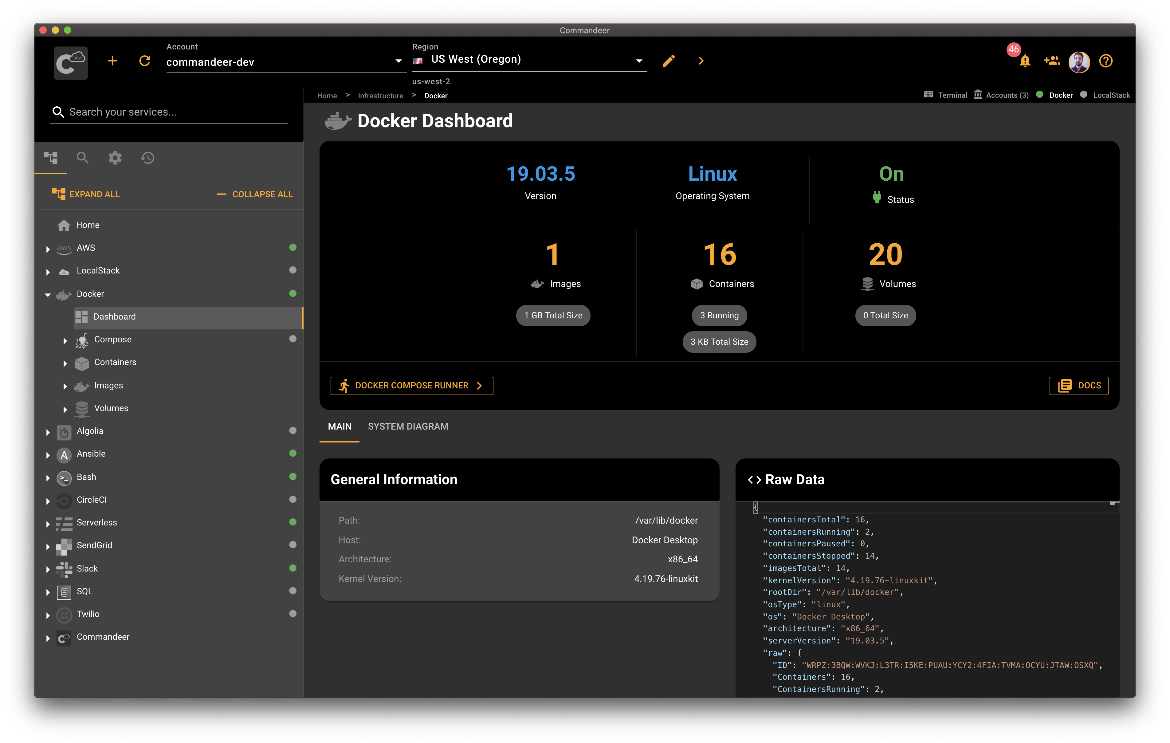 Docker dashboard