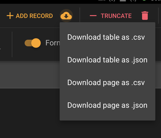 Choosing the export option for your DynamoDB table