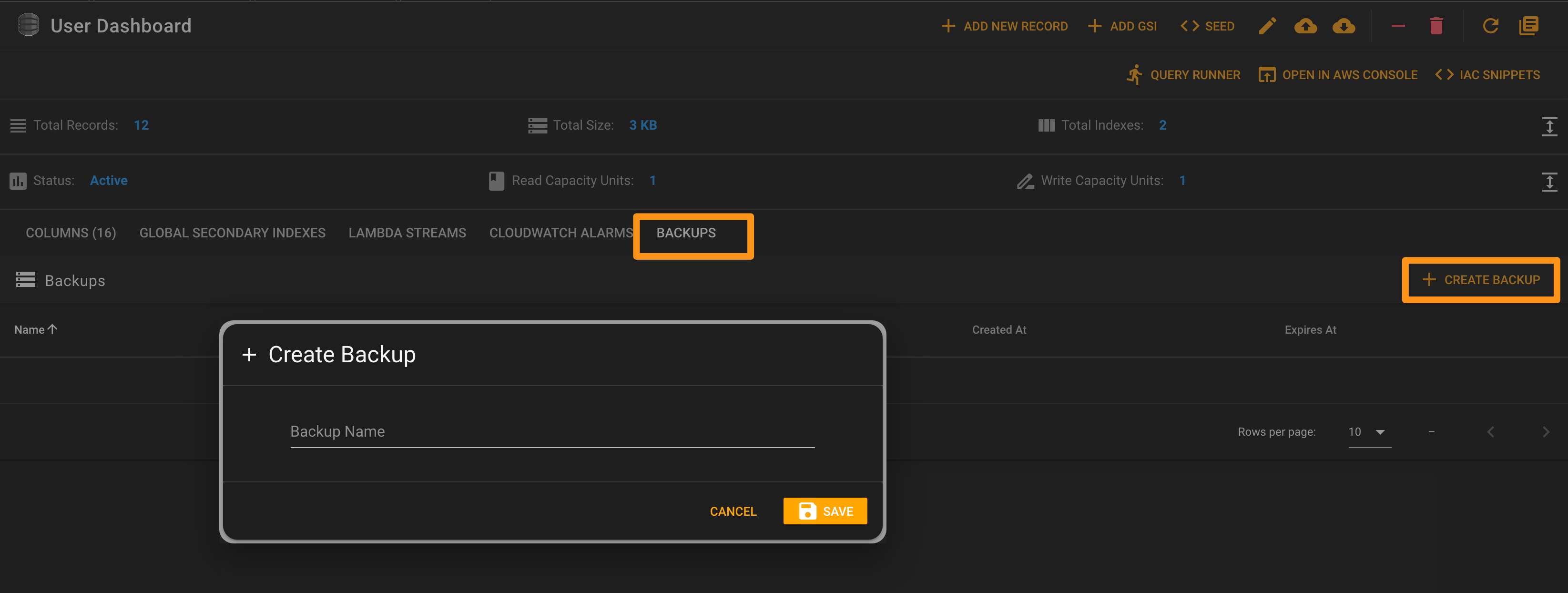 DynamoDB Backups