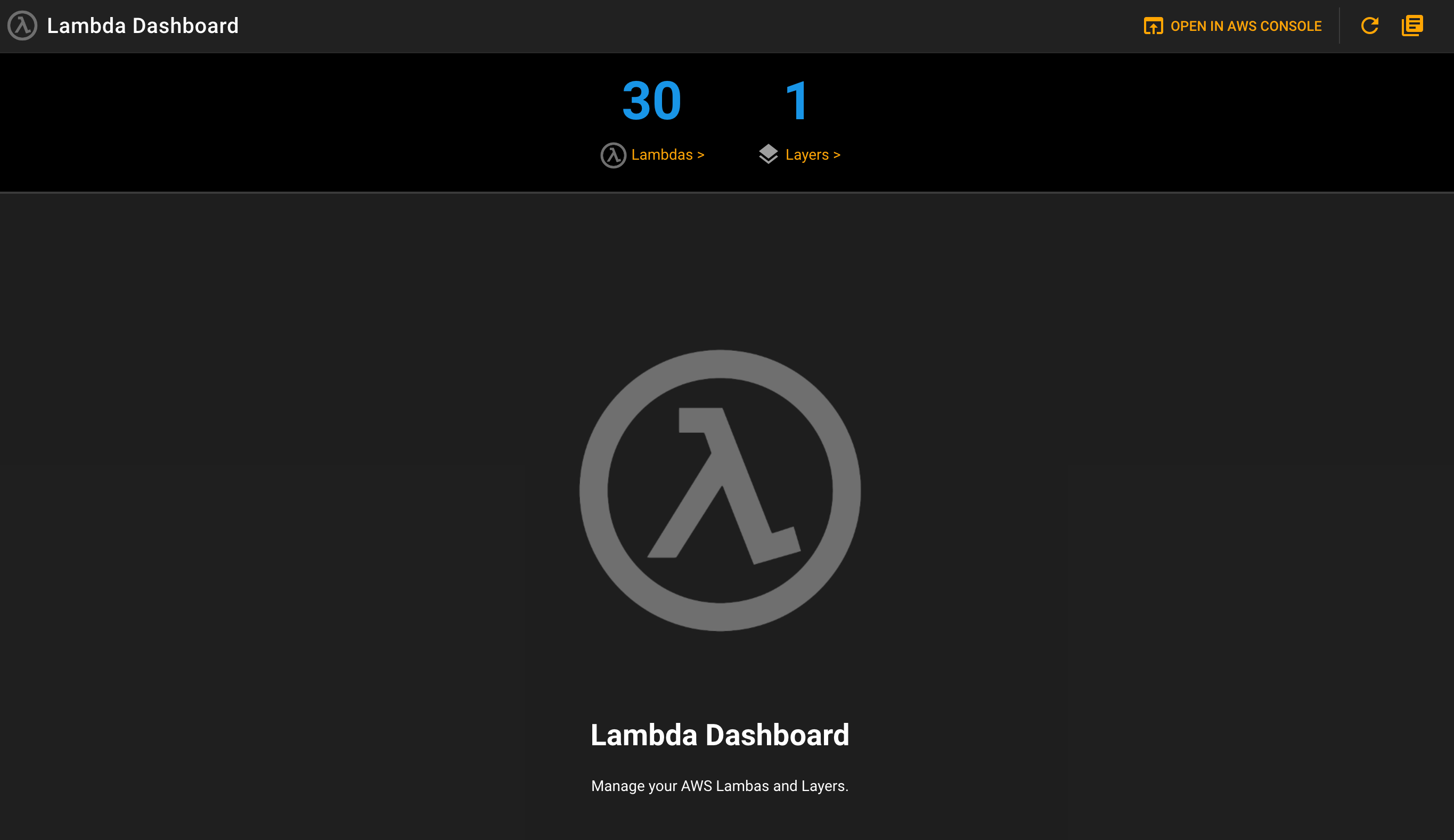 Top level Lambda Dashboard