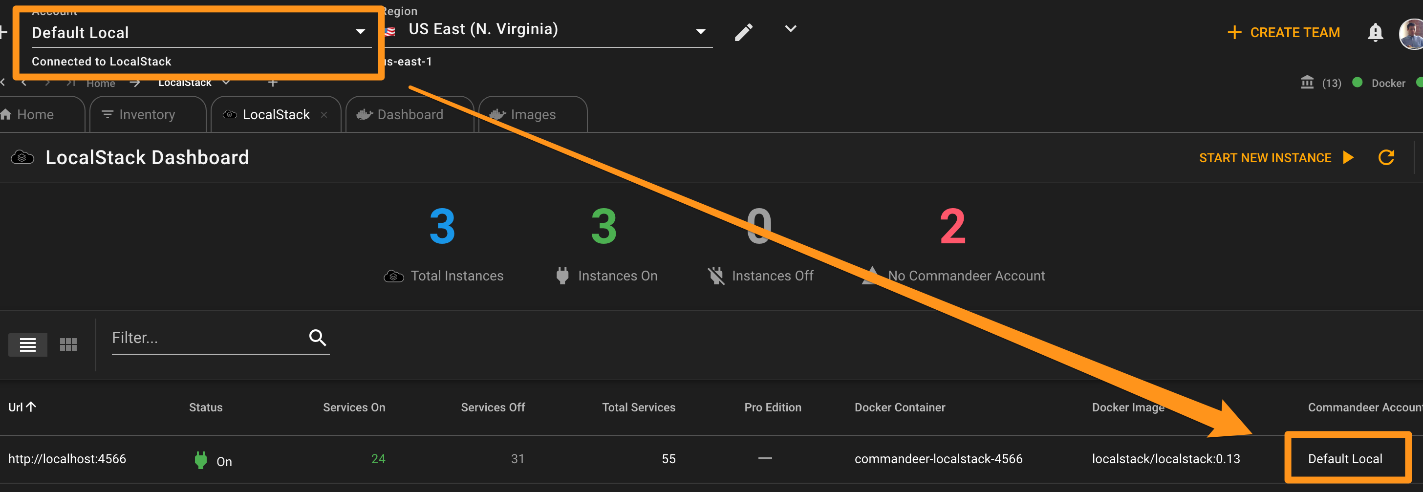 LocalStack Dashboard connected to Commandeer Account