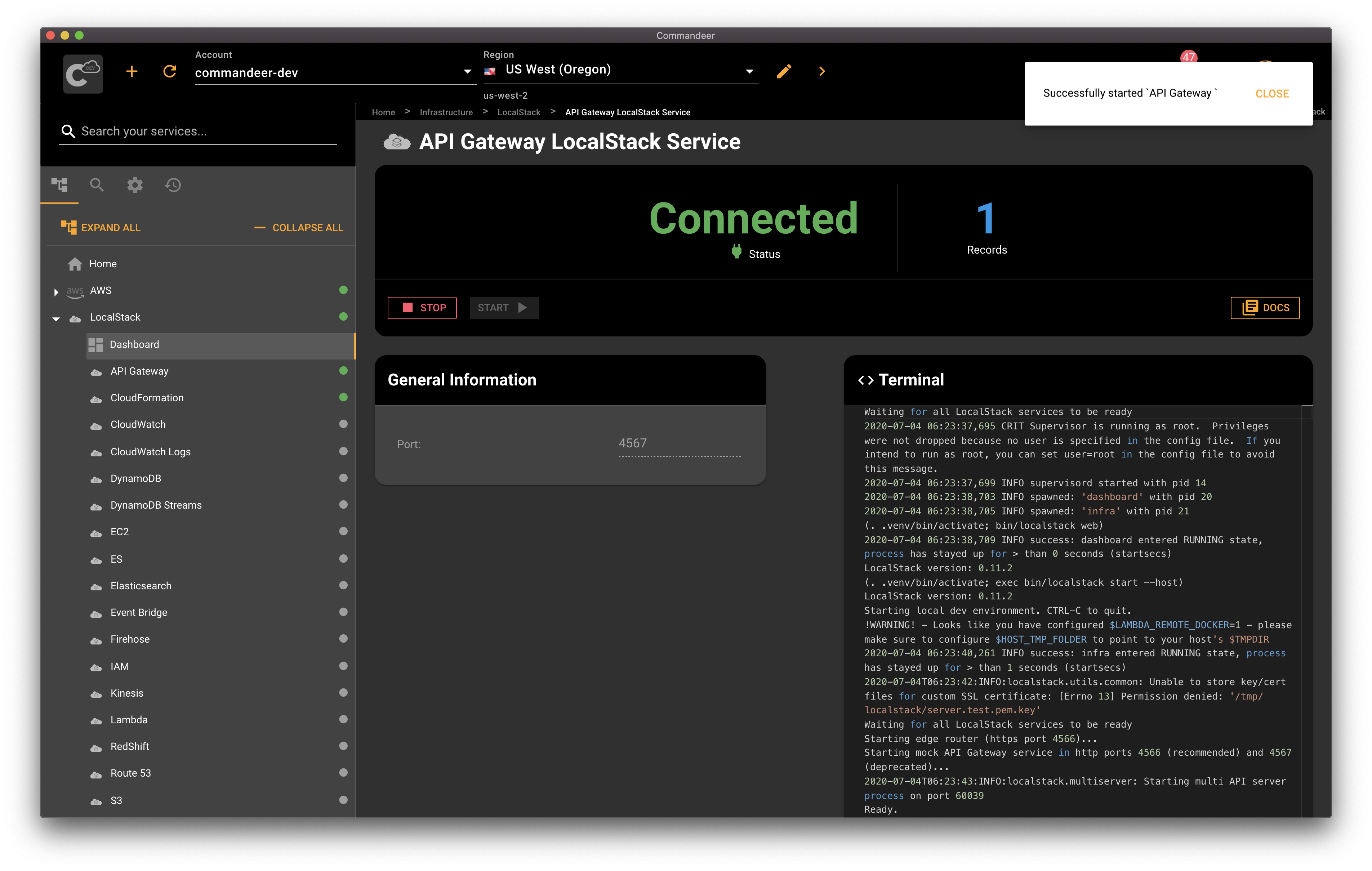 API Gateway started as an individual service in LocalStack