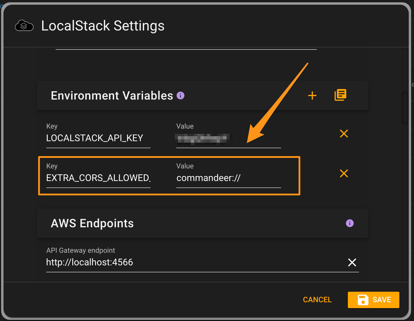 LocalStack CORS Settings